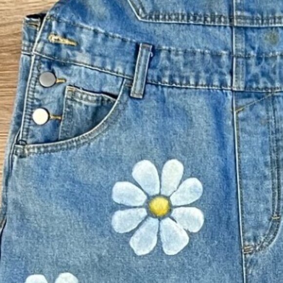 Custom Hand-Painted Daisy Denim Overalls – One of a Kind - Picture 3 of 3